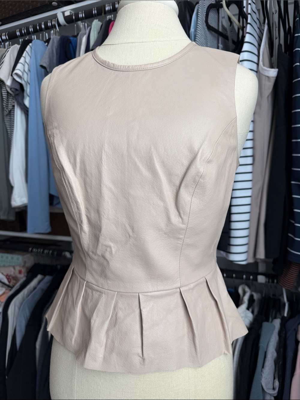 Bebe Genuine Leather Pleated Peplum Top ✨